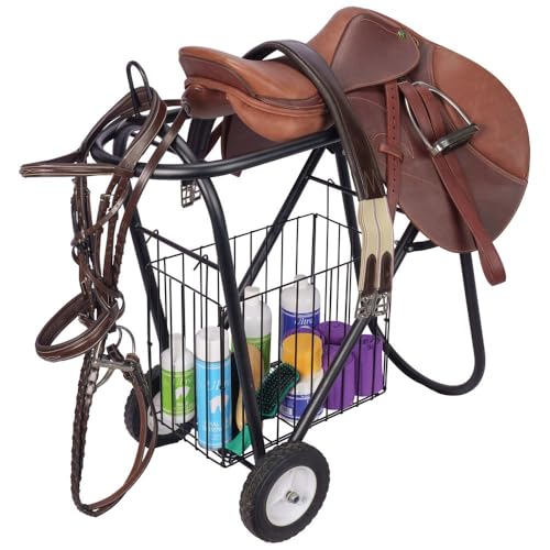 EASY-UP Saddle Caddy Wheeler | Easy Transportation | Heavy-Duty Construction | Removable Grooming Basket | Folds Flat for Storage | Color Black