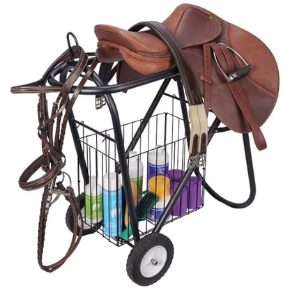 EASY-UP Saddle Caddy Wheeler | Easy Transportation | Heavy-Duty Construction | Removable Grooming Basket | Folds Flat for Storage | Color Black