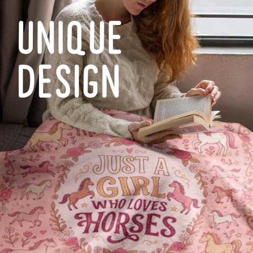 Huglanket Horse Blanket, Pink Throw Blanket for All Seasons | Soft Comfort Cozy Blanket for Couch Sofa Chair Lightweight