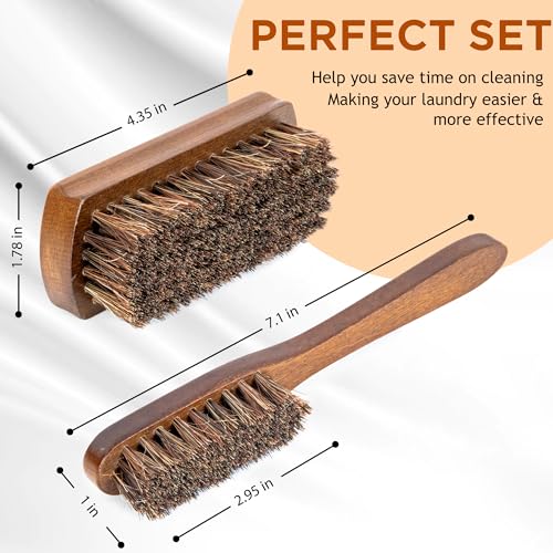 TAKAVU Horse Hair Laundry Brush Set of 2, Soft Natural Bristle - color: Brown Horse Hair