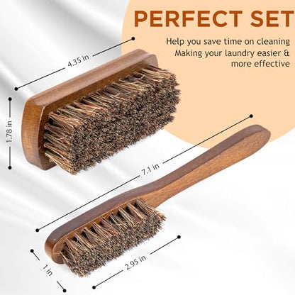 TAKAVU Horse Hair Laundry Brush Set of 2, Soft Natural Bristle - color: Brown Horse Hair