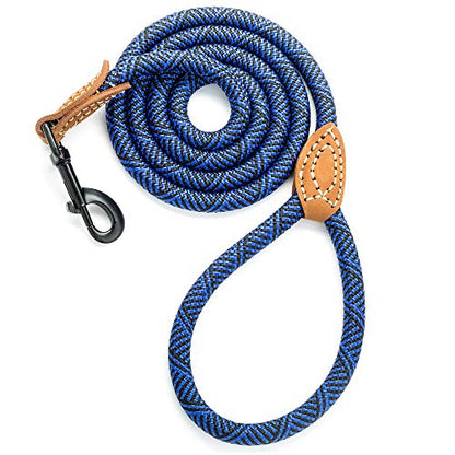 Mile High Life Dog Leash with Genuine Leather-Wrapped Ends, 4/5/6FT - color: Blue, size: 72 Inch-1/2"