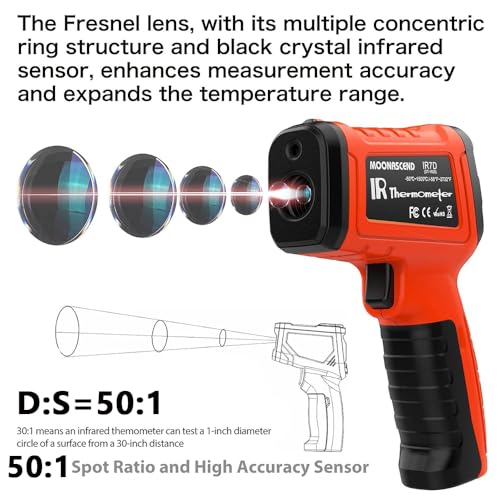 58°F to 2732°F Infrared Thermometer Gun, Industrial 50:1 Ratio - color: Orange/-58°F to 2732°F-Carrying Case