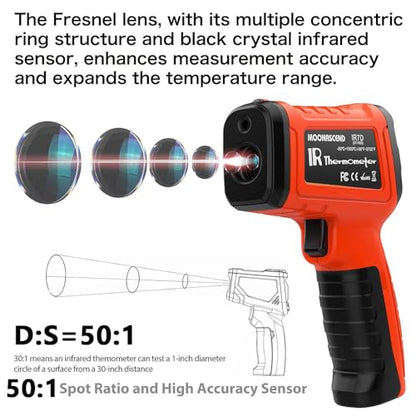 58°F to 2732°F Infrared Thermometer Gun, Industrial 50:1 Ratio - color: Orange/-58°F to 2732°F-Carrying Case
