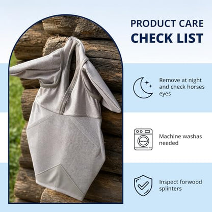 Adjustable Horse Fly Mask with Ears, UV Protection Mesh Fly Mask for Horse, Comfortable No Nose Design, Fits Average & Large Horse, Ideal as UV Fly Mask for Horses Against Insect Pests