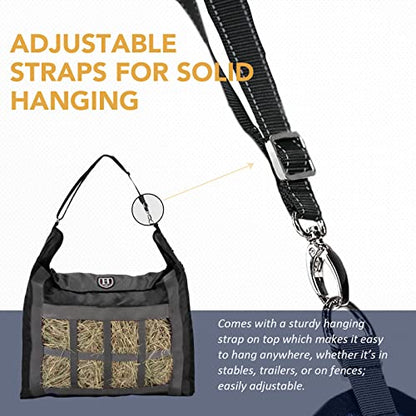 Harrison Howard Premium Durable Slow Feed Horse Hay Bags Oxford Cloth Heavy Duty Large Capacity Horse Feeding Bag-Black - color: Black