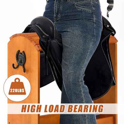Pine Wood Saddle Rack 30" x 25.6" x 12" Horse Saddle Rack Stand for Western Saddles and Horse Tack Organizers Heavy Duty Tack Storage Accessories with 2 Hooks(Regular,Walnut)
