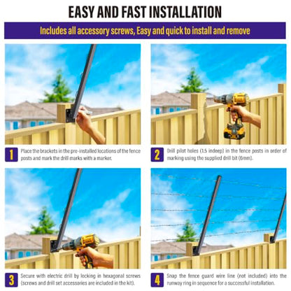 Hulave 8-Pack Angle 25° Fence Post Extender High 32" Fence Barbed Wire Extend Arm for Outdoor Fences to Increase Height for Privacy,Security Prevent Animals from Jumping and Breaking in (Matte Black) - size: 32in-25°Angles