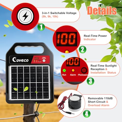 20Miles Solar Powered Electric Fence Charger,0.33J Solar Electric Fence - size: Without Accessories