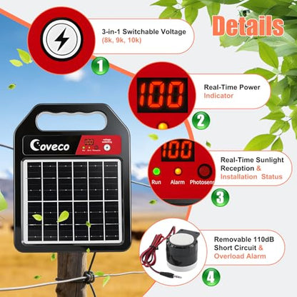 20Miles Solar Powered Electric Fence Charger,0.33J Solar Electric Fence - size: Without Accessories