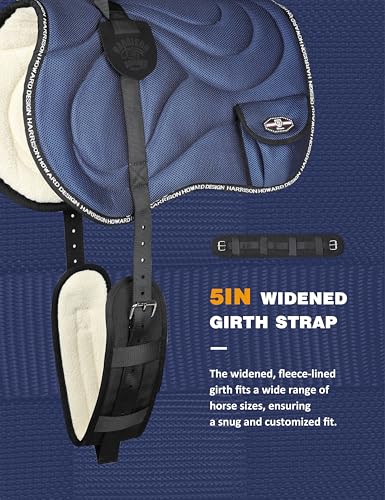 Harrison Howard Bareback Horse Riding Pad Breathable Mesh Cushioned No-Saddle Pad with Girth for Trail Training - color: Navy