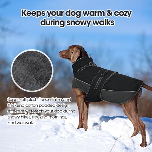 QBLEEV Warm Dog Jacket, Waterproof Dog Winter Coat with Harness - color: Black, size: Small