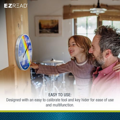 EZREAD Hanging Dial Thermometer 840-1220 Weather Thermometers for Indoor and Outdoor Use, Large 12.5 Inch Diameter, Easy to Read Numbers, Rainbow, Blue/Red/Yellow - color: Rainbow