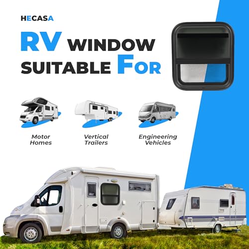 HECASA 17.5" X 15.5" RV Window w/Trim Ring & Mesh Screen for Motor Homes, - size: 17.5" W x 15.5" H