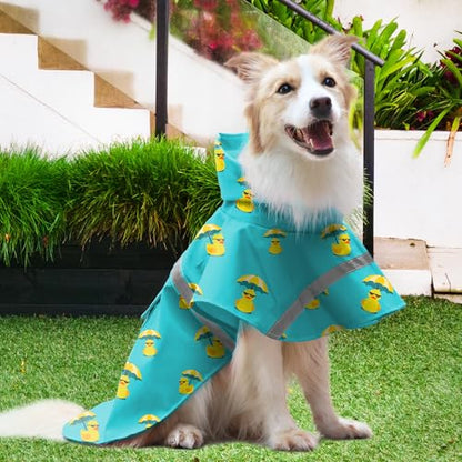 NACOCO Large Dog Raincoat Adjustable - Pet Rubber Ducks Yellow Water Proof Clothes Lightweight Rain Jacket Poncho Hoodies with Strip Reflective Pink (Lake Green M, Sunglass Duck) - color: Lake Green, size: Medium (Pack of 1)