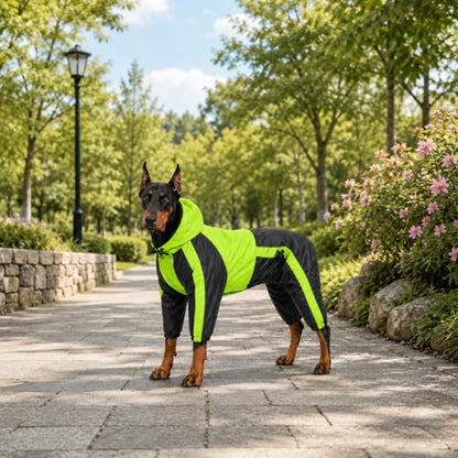 Lovelonglong Dog Hooded Raincoat, Small Dog Rain Jacket Poncho Waterproof Clothes with Hood Breathable 4 Feet Four Legs Rain Coats for Small Medium Large Pet Dogs Green L-S - color: Green, size: L-S (Medium Dog ~30lbs)