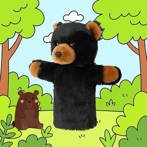 Plush Hand Puppet Toddler Cute BearSensory Learning Toy Washable Preschool Classroom Activity Supplies Creative Imaginative Play Stuffed Animal Gift Black Bear - color: Black Bear