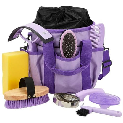 Cunhill 9 Pcs Horse Grooming Kit Tack Room Supplies, Classic, Purple - color: Purple, style: Classic