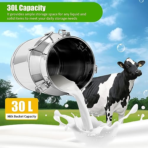 30L/7.9 Gallon Seamless 201 Stainless Steel Milk Can with Lid - size: 30L