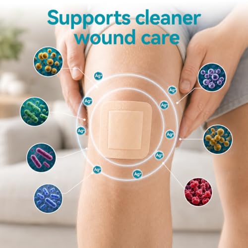Dimora Silicone Foam Dressing Silver Ag Sterile Wound Bandage with Gentle Silicone Adhesive Border 4"x 4" Waterproof Breathable Ultra Absorbent Pads - size: 4" x 4" Ag(5 PCS)