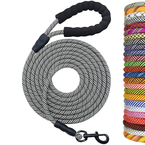 MayPaw Heavy Duty Rope Dog Leash, 3/4/6/7/8/10/12/15/20/30 FT Long Dog Lead Nylon Pet Leash, Soft Padded Handle Thick Lead Training Leashes for Large Medium Dogs (20ft * 1/2", Black) - color: black, size: 1/2" * 20'