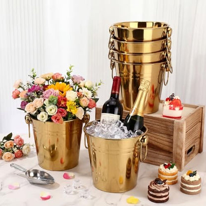 Mumufy 6 Pcs 3.3 Qt / 3 L Champagne Ice Buckets Stainless Steel Ice Bucket with Handles,Drink and Wine Chiller Great for Home Bar Club Party Supplies, Chilling Champagne and Sparkling Wine (Gold) - color: Gold