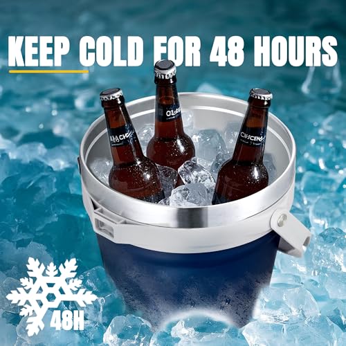COKTIK 7L Vacuum Insulated Ice Bucket with Lid and Scoop& Tongs，Large capacity Stainless Steel Beverage Bucket for Cocktail, Champagne, Wine, Beer，Large Parties（Dark Blue Suit） - color: Dark Blue Suit