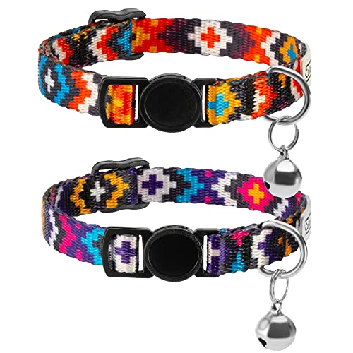 Aztec Pattern Cat Collar 2-Pack, Breakaway (Orange + Purple) - color: Orange & Purple