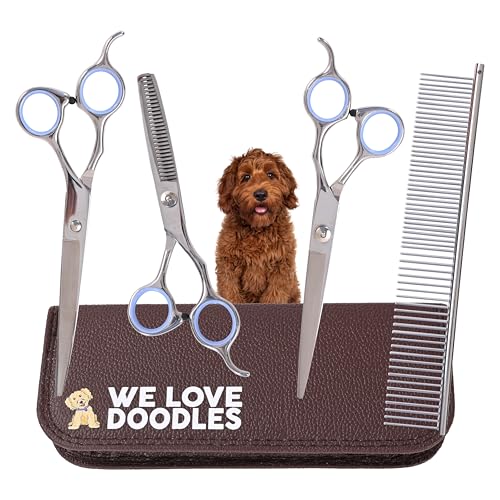 Dog Grooming Scissors Kit, Curved, Straight & Thinning Shears Set, Silver - size: Long