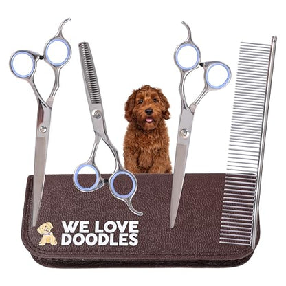 Dog Grooming Scissors Kit, Curved, Straight & Thinning Shears Set, Silver - size: Long