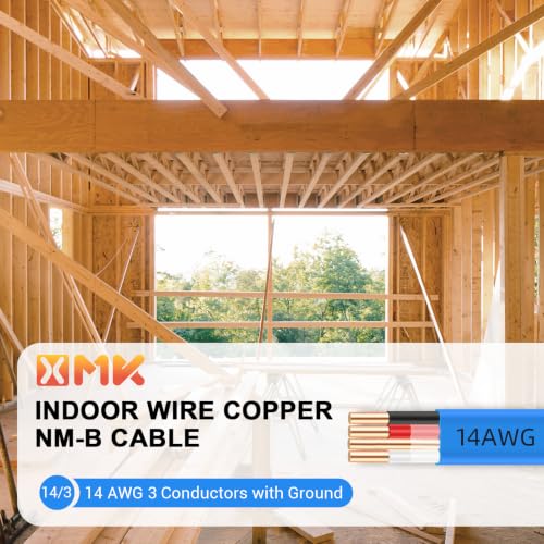 15ft NM-B 14/3 Wire with Ground,14/3 NM-B Copper 14 AWG 3 Conductors with Ground,Electrical Wire 14 Gauge Non-Metallic Sheathed NMB Cable,Residential Solid Indoor Copper Wiring for 15 Amp Circuits - size: 15ft, style: 14 AWG-3 Conductor w/ Ground