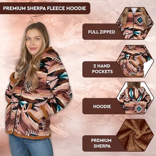 TrailCrest Women's Plush Sherpa Lined Hooded Plaid Zip-Up Jacket - color: Brown Aztec, size: Large