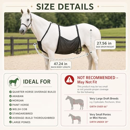 Horse Belly Guard, Adjustable Belly Protector Upgraded Breathable Mesh Girth Padding Suitable for Riding and Stables, for Enhanced Horse Comfort, 47.24 x 27.5 in