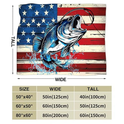 Bass Fish Blanket American Flag Fishing Throw Blanket 50"x40" - color: Bass Fish, size: 50"x40"