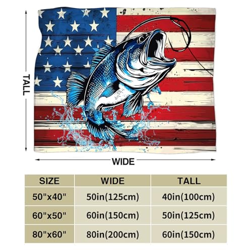 Bass Fish Blanket American Flag Fishing Throw Blanket 60"x50" - color: Bass Fish, size: 60"x50"