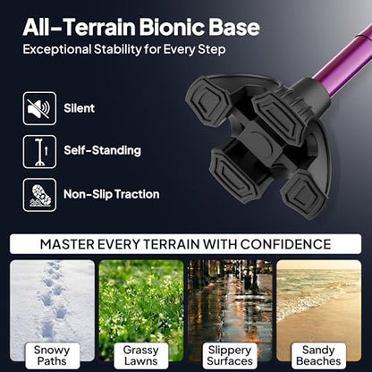Walking Cane with LED Light, Foldable,Adjustable, Self Standing Walking Canes for Men & Women,Walking Sticks with Quad Base for Seniors & Adults - color: Purple
