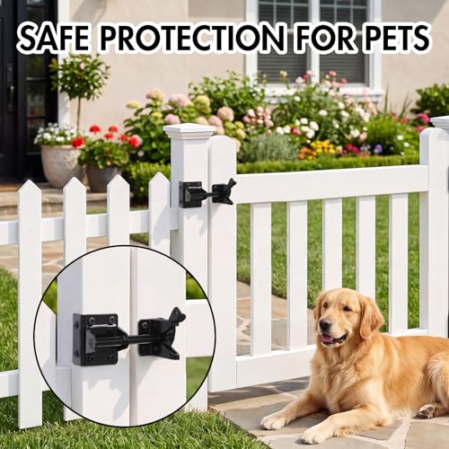 Zhengmy 4 Set Heavy Duty Self Locking Gate Latch for Wooden Fence Gravity Gate Latch Weather Resistant Rustproof Steel Lock for Garden Yard Farm Pool Barn Wooden Metal Gates