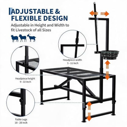 600LBS Goat Milking Stand with Feed Bin, 47" Adjustable Grooming Table - color: Black, size: 47 inch