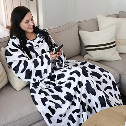 Catalonia Wearable Blanket with Sleeves for Women & Men, Fleece Wrap Throw - color: Dalmatian