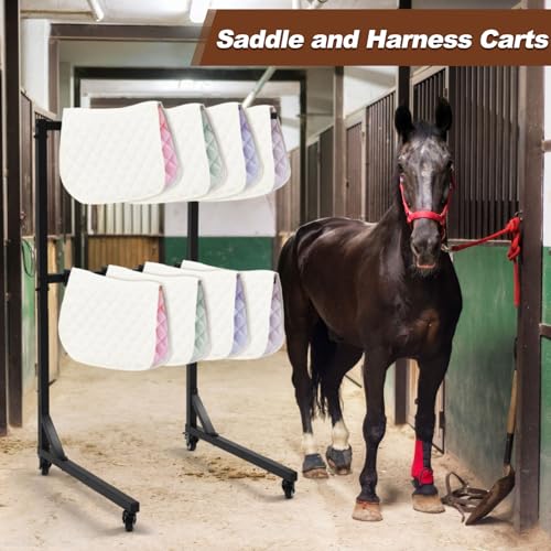 8-Arm Saddle Pad Rack with Wheels, Removable Horse Blanket Holder Space Saving Horse Saddle Pads Stand for Barn Stable Farm Trailer Accessories