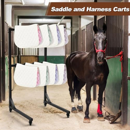 8-Arm Saddle Pad Rack with Wheels, Removable Horse Blanket Holder Space Saving Horse Saddle Pads Stand for Barn Stable Farm Trailer Accessories