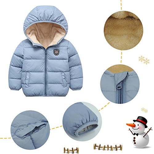 Happy Cherry Boys Girls Winter Thick Jacket Warm Fleece Fur Lining Zipper Hooded Windproof Coat Outwear for 1-7 Years - color: Grey, size: 3-4T
