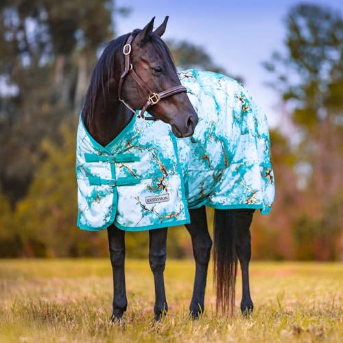 Jeffers Expression 1200 Denier Standard Neck Turnout Sheet, 78" - 0g Lightweight Waterproof Horse Blanket, Breathable Outdoor Rug with Straps, Gussets, Tail Flap, Adjustable Fit - Bisbee Blue - color: Bisbee Blue, size: 78"