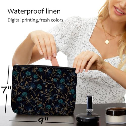 Dark Botanical Makeup Bag Dark Blue Cosmetic Bag - color: Multicolor 1614