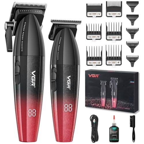 VGR 640 Professional Hair Clippers for Men with Clipper Trimmer Set, Red - color: Red