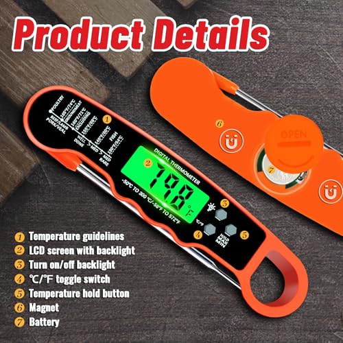Meat Thermometer Digital, Instant Read Digital Meat Thermometer - color: Orange