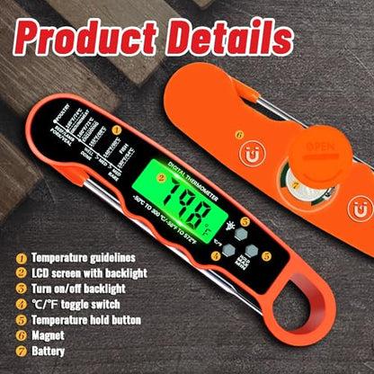 Meat Thermometer Digital, Instant Read Digital Meat Thermometer - color: Orange