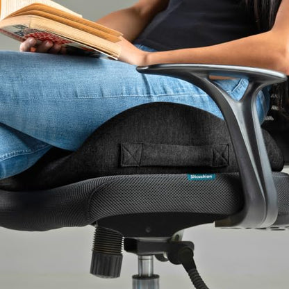 Pressure Relief Seat Cushion for Tailbone Pain, Sciatica & Coccyx Pillow | Extra Large Office Chair Cushion for Healthy Sitting Posture, Sciatica Pain Relief Pillow With Extra Cover (Black) - color: Black & Dark Gray
