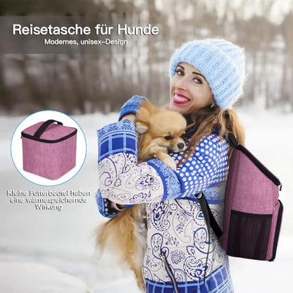 BAGLHER丨Dog Travel Bag, Airline Approved Pet Supplies Backpack, Dog Travel Backpack with 2 Silicone Collapsible Bowls and 2 Food Baskets - color: Light pink-A