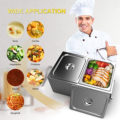 Valgus Commercial Bain Marie, 19 Qt Stainless Steel Food Warmer for Buffet - size: 2 Sections with Tap